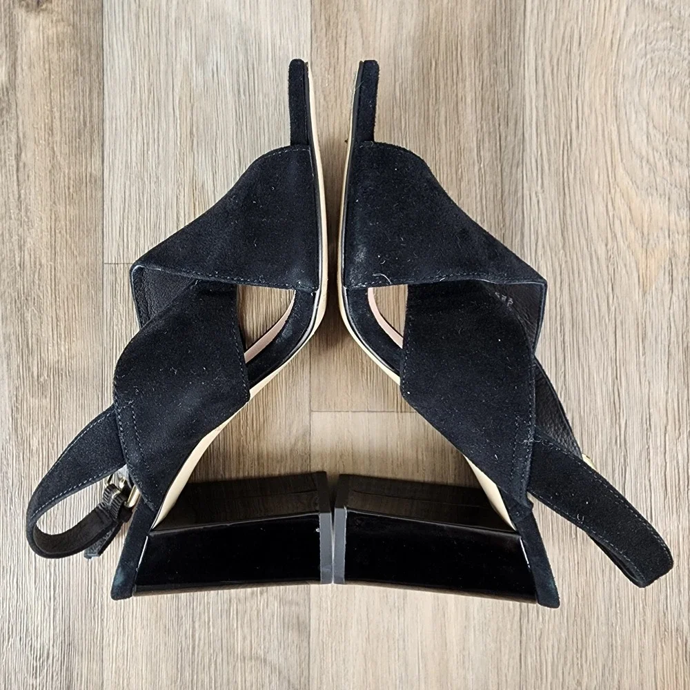 Kate Spade New York Size 7‎ Black Suede Slingback Block Heel Dress Sandals